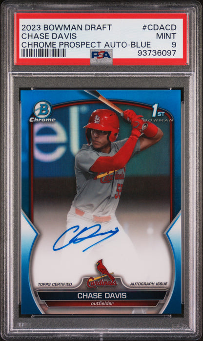 2023 Bowman Draft - 1st Bowman - Chrome Prospect - blue refractor - Chase Davis - auto - 076/150 - #CDA-CD - PSA 9 - baseball - Cardinals