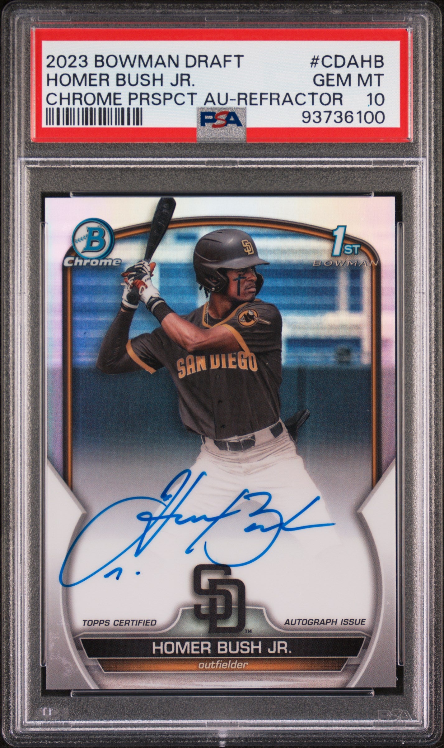 2023 Bowman Draft - Chrome Prospect - 1st Bowman - Refractor - Homer Bush Jr - auto - 147/499 - #CDA-HB - baseball - Padres - drop