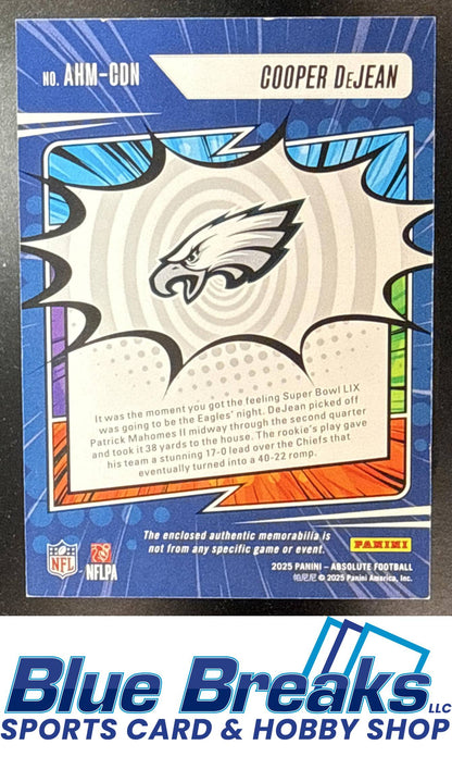 2025 Panini Absolute Cooper DeJean #AHM-CDN Heroes Memorabilia Gold 95/99 Philadelphia Eagles
