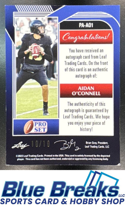 2022 Leaf Pro Set Auto Aidan O'Connell 10/10 #PA-A01 Red White and Blue Las Vegas Raiders