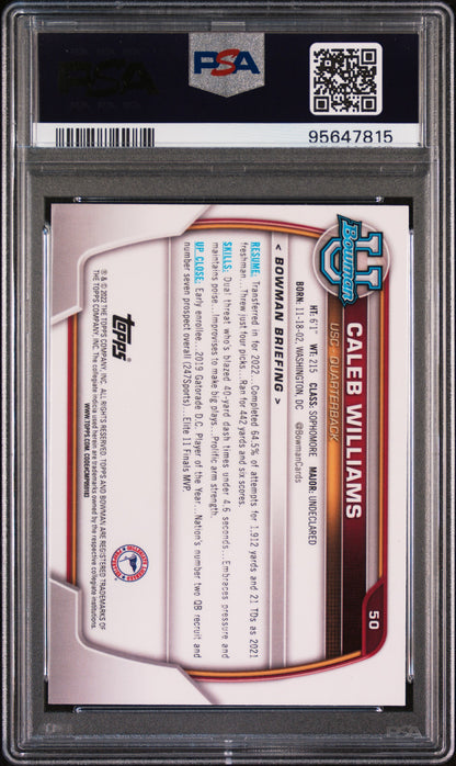 2022 Bowman University - Chrome Prospects - 1st Bowman - Caleb Williams - #50 - PSA 9 - football - USC - Bears