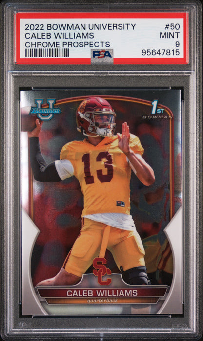 2022 Bowman University - Chrome Prospects - 1st Bowman - Caleb Williams - #50 - PSA 9 - football - USC - Bears