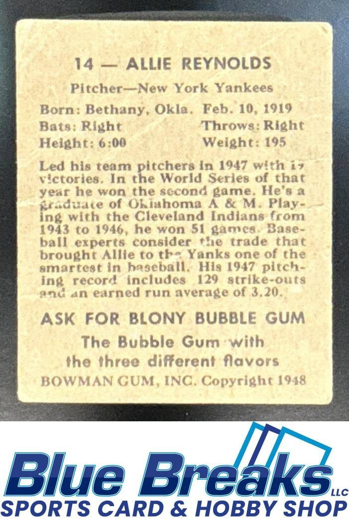 1948 Bowman Allie Reynolds [RC] #14 RC Yankees