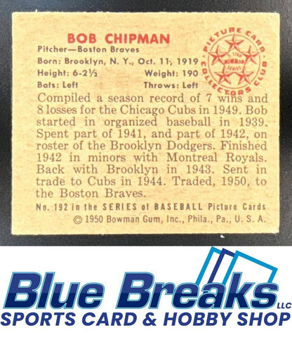 1950 Bowman Bob Chipman #192 Braves
