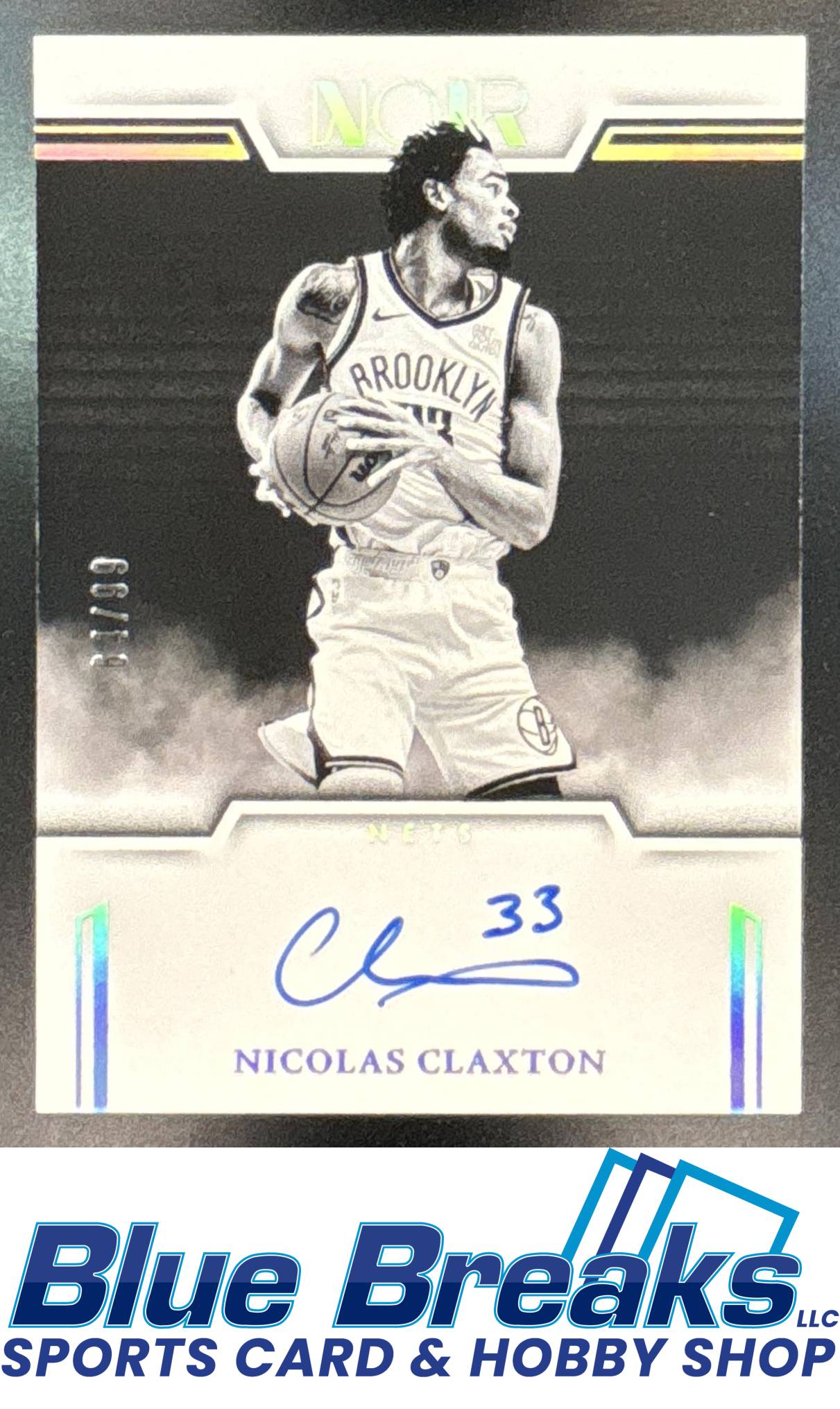2024 Panini Immaculate Collection Nicolas Claxton #3 Noir Auto Black and White 61/99 Brooklyn Nets