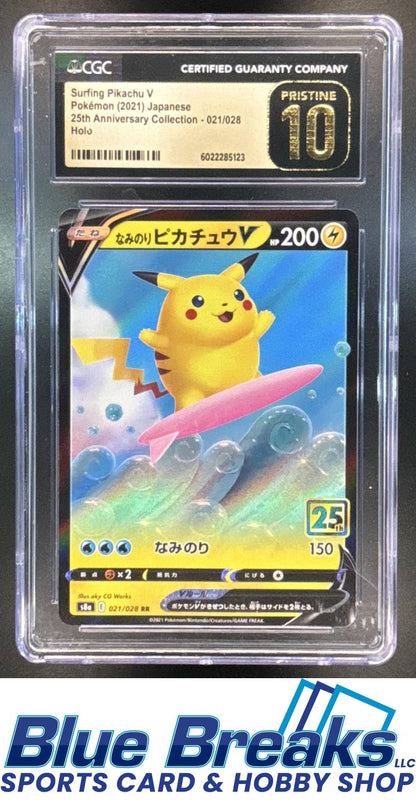 2021 Pokemon Japanese 25th Anniversary Collection Surfing Pikachu #021/028 CGC 10