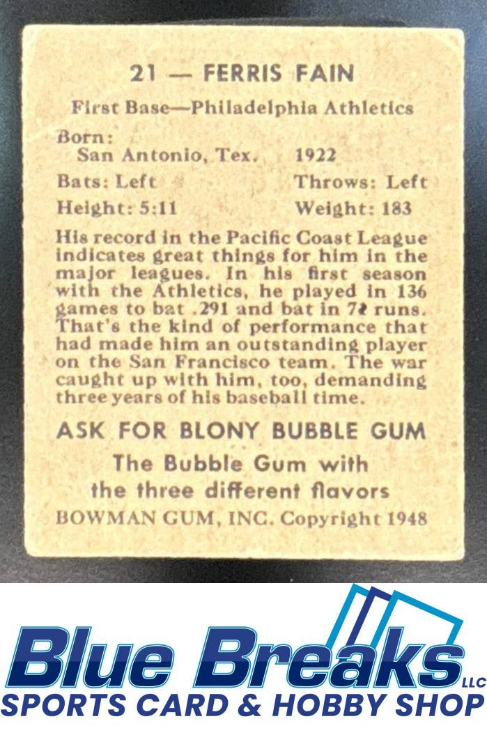 1948 Bowman Ferris Fain Rookie #21a Athletics
