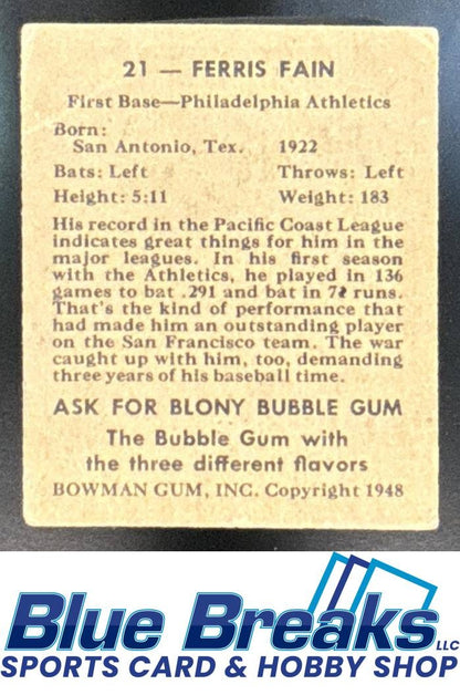 1948 Bowman Ferris Fain Rookie #21a Athletics