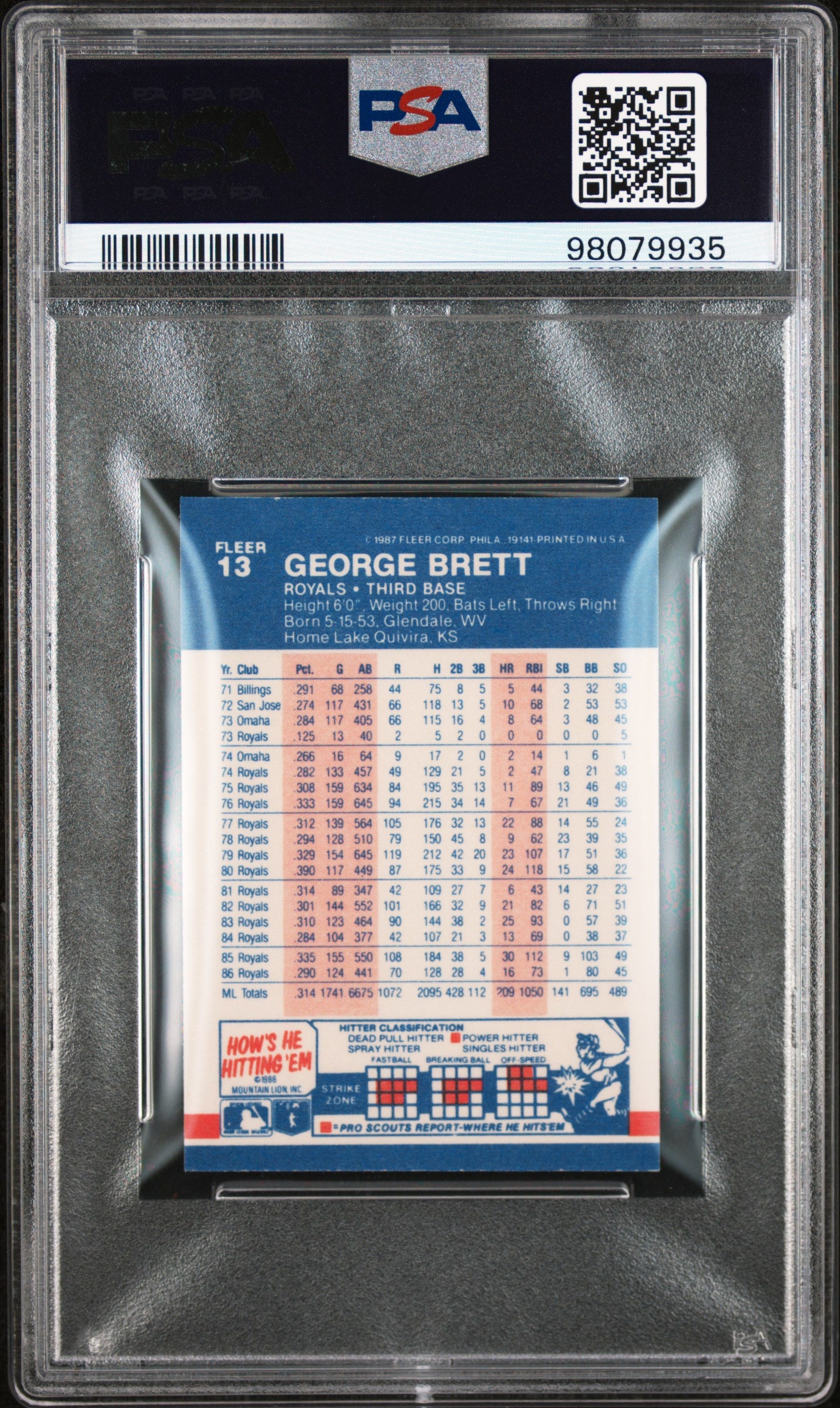 1987 Fleer - Mini - George Brett - #13 - PSA 8 - baseball - Royals