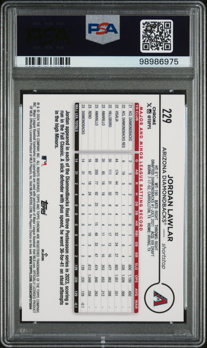 2024 Topps - Chrome - blue refractor - Jordan Lawlar - 062/150 - RC - #229 - PSA 9 - baseball - Diamondbacks