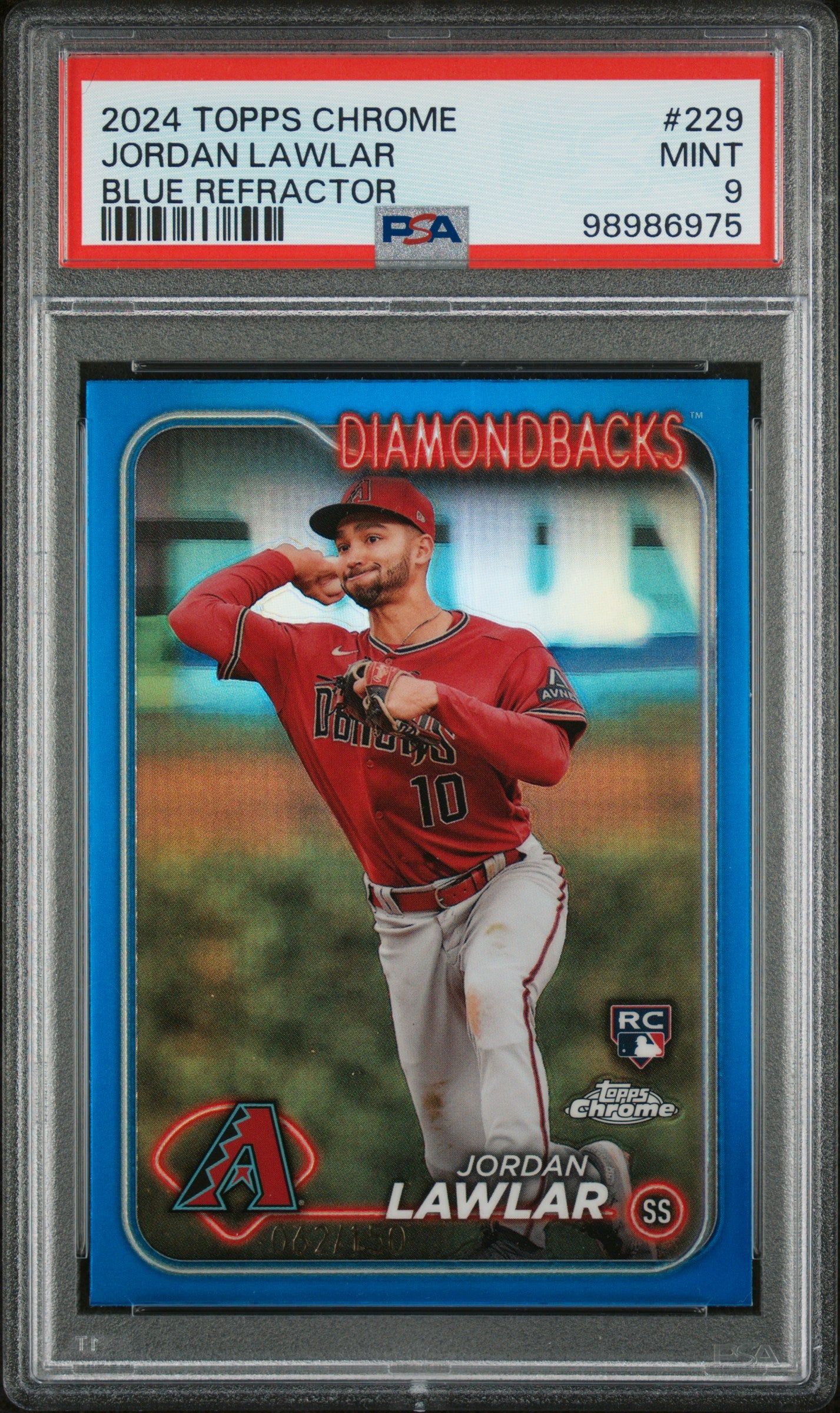 2024 Topps - Chrome - blue refractor - Jordan Lawlar - 062/150 - RC - #229 - PSA 9 - baseball - Diamondbacks