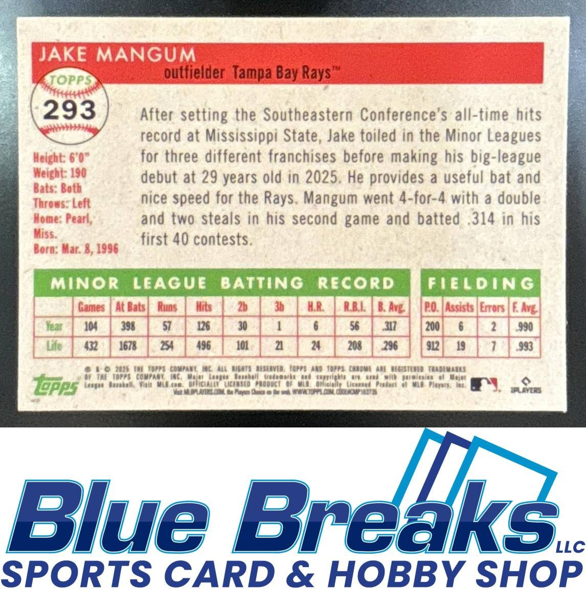 2025 Topps Chrome Platinum Anniversary Jake Mangum #293 Rose Gold Mini-Diamond Refractor /75 RC