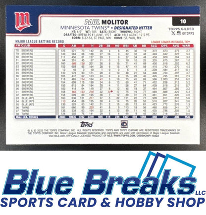2025 Topps Gilded Collection Paul Molitor #10 Chrome Gold Wave Refractor 31/75 Minnesota Twins