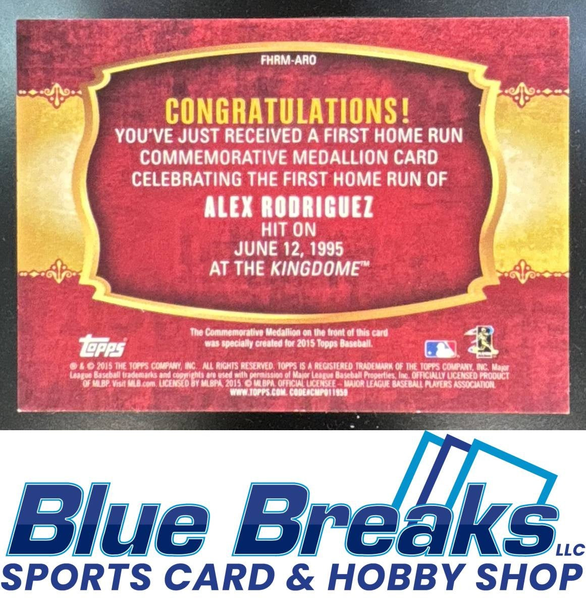 2015 Topps Alex Rodriguez #FHRM-ARO First Home Run Medallions Seattle Mariners