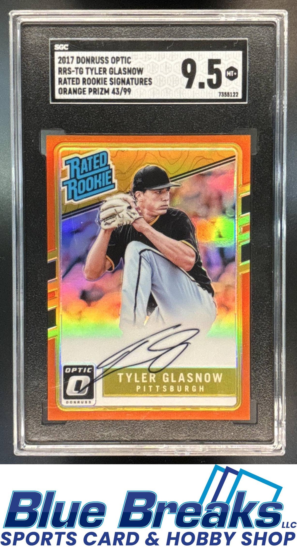 2017 Panini Donruss Optic Tyler Glasnow #RRS-TG Rated Rookie Signatures Orange 43/99 RC Auto SGC 9.5 Los Angeles Dodgers