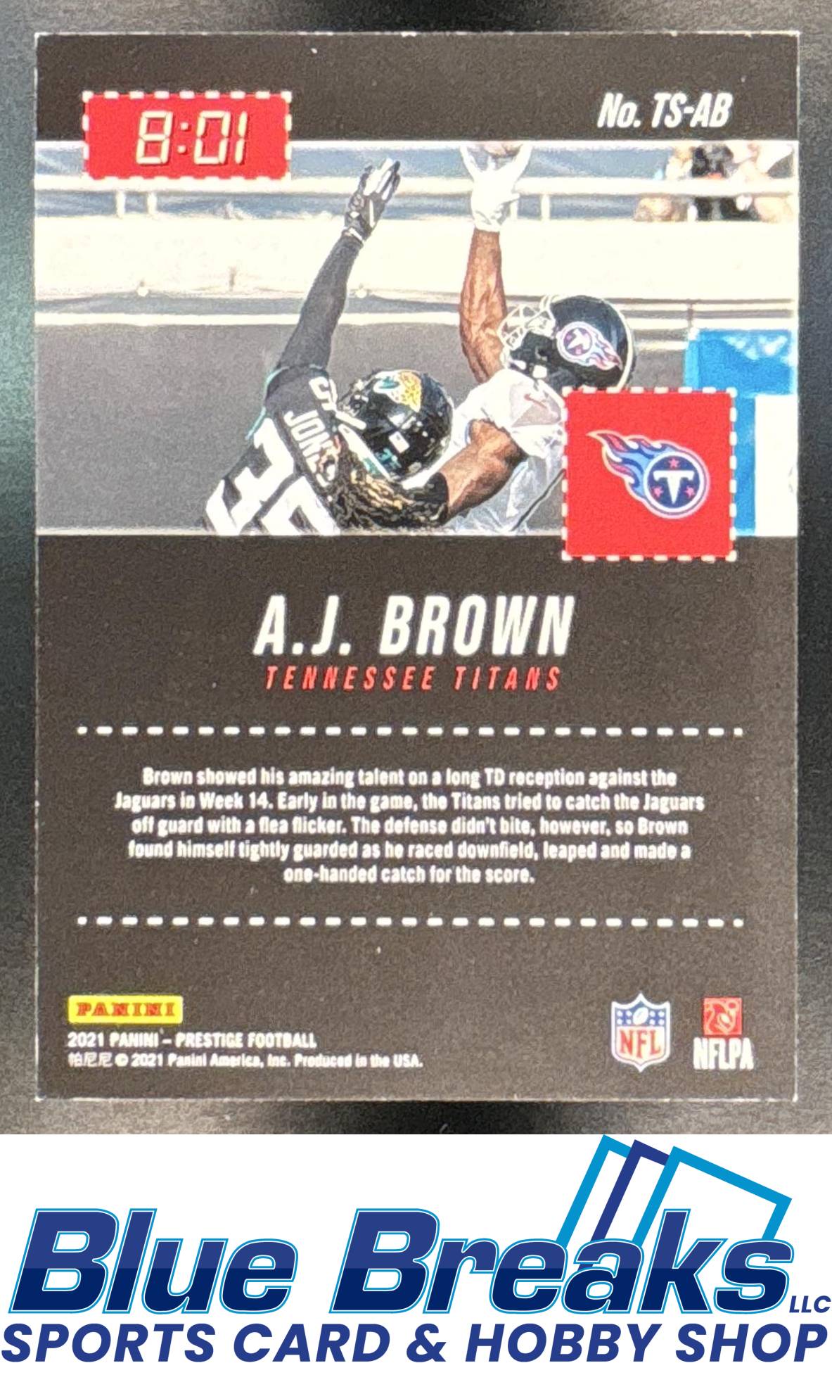 2021 Panini Prestige A.J. Brown #TS-AB Time Stamped Xtra Points Green 081/199 Tennessee Titans