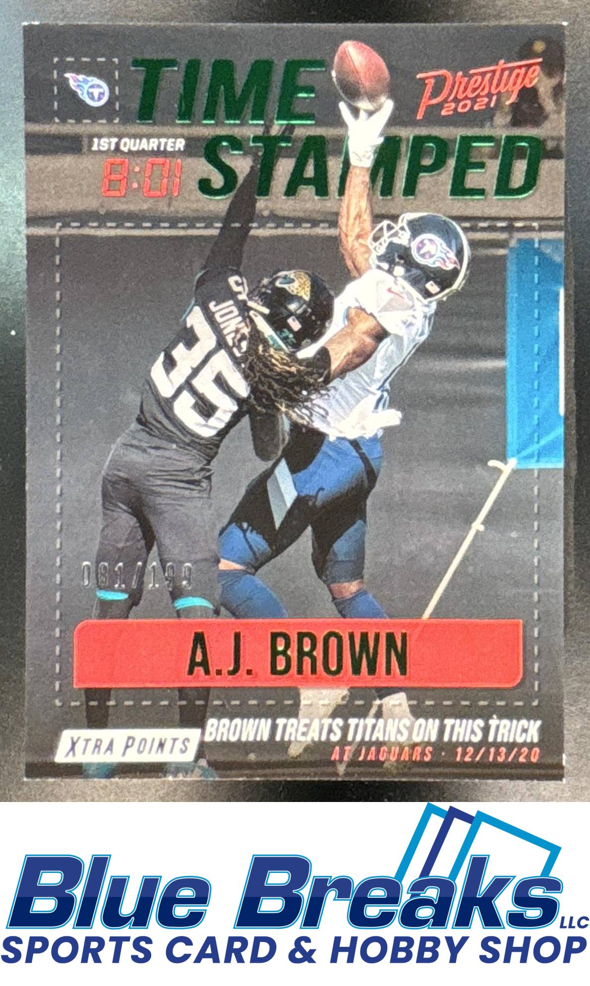 2021 Panini Prestige A.J. Brown #TS-AB Time Stamped Xtra Points Green 081/199 Tennessee Titans