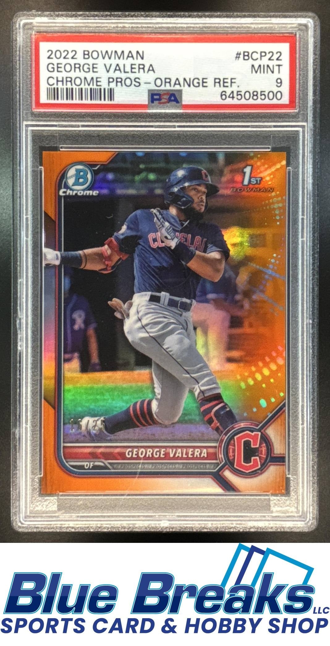 2022 Bowman George Valera #BCP-22 Chrome Prospects Orange Refractor 16/25 PSA 9