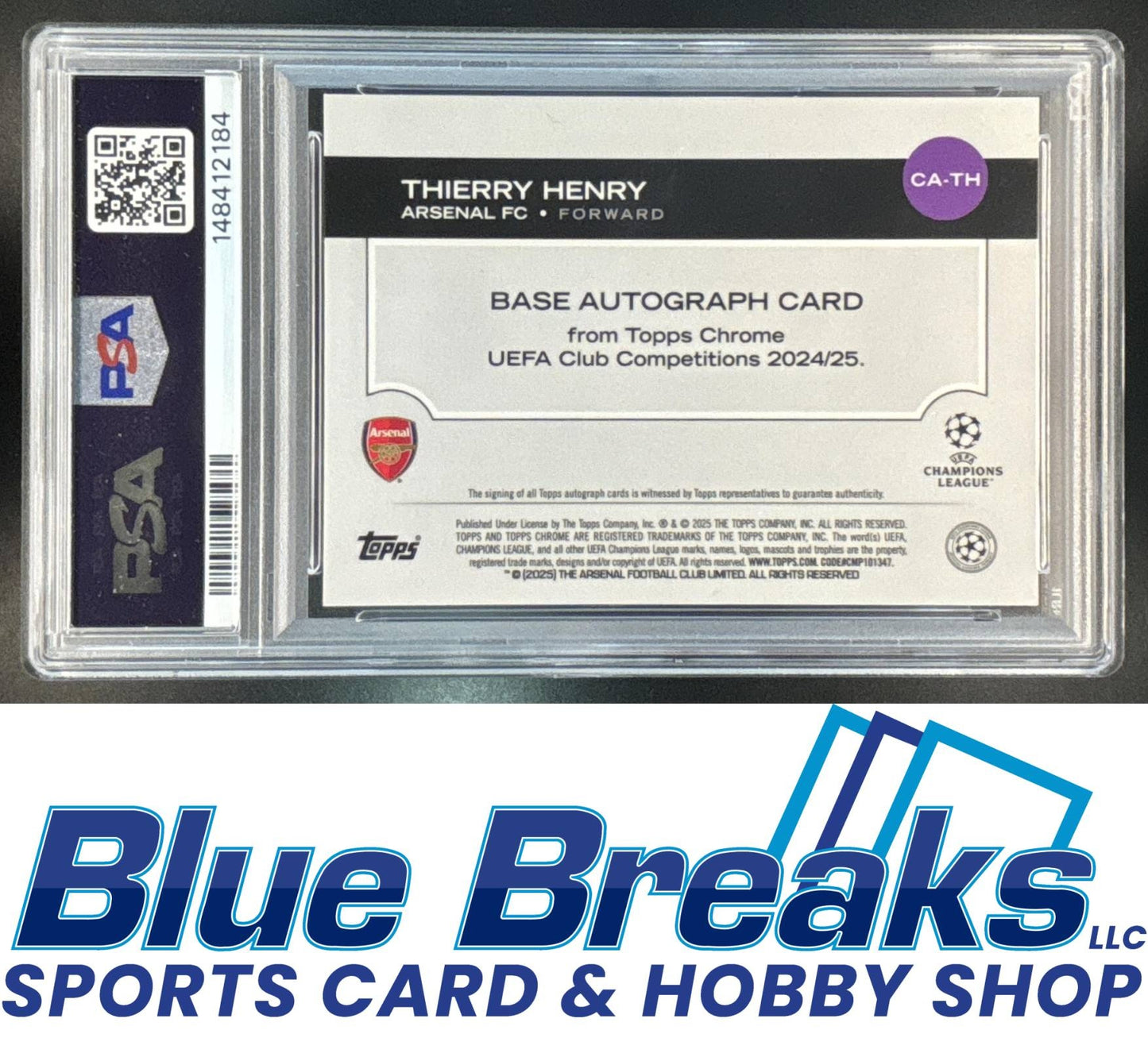 2024 Topps Chrome UEFA Club Competitions Thierry Henry #CA-TH Auto Red Refractor 1/5 PSA 9 Arsenal