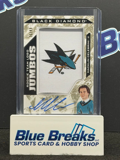 2024-25 Upper Deck -Black Diamond Hockey - Macklin Celebrini - Rookie Team Logo Jumbos - Autographed - 26/39 - San Jose Sharks - NHL