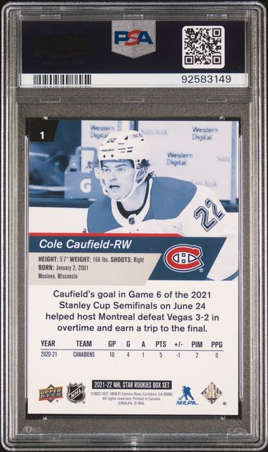 2021 Upper Deck - Cole Caulfield - NHL Star Rookies Box Set - Montreal Canadiens - #1 - PSA 10 - drop