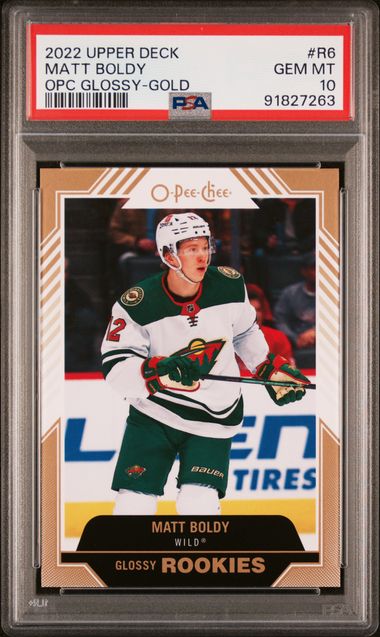 2022 Upper Deck - Matt Boldy - O-Pee-Chee - Glossy Gold - #R6 - Rookies - Ice Hockey - Minnesota Wild - PSA 10