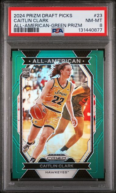 2024 Prizm Draft Picks - Caitlin Clark - Basketball - Iowa Hawkeyes - All-American - Green Prizm - #23 - PSA 8