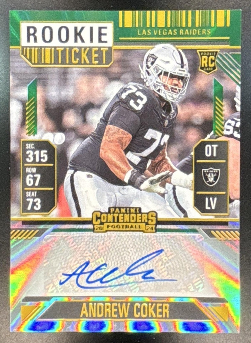 2024 Panini Contenders Andrew Coker #299 RC Ticket Auto Opening Kickoff