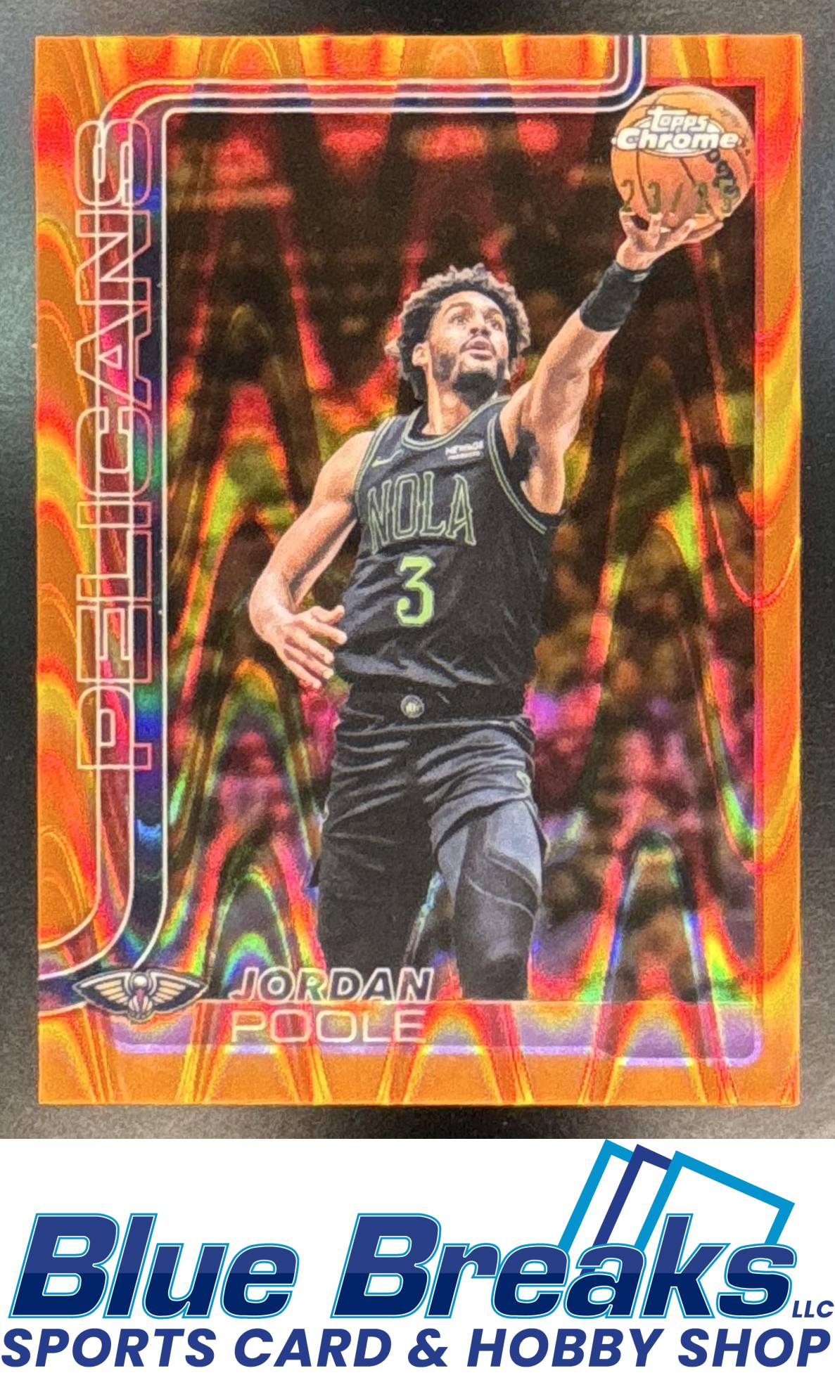 2025 Topps Chrome Update Jordan Poole #81 Orange Wave Refractor 21/25 New Orleans Pelicans