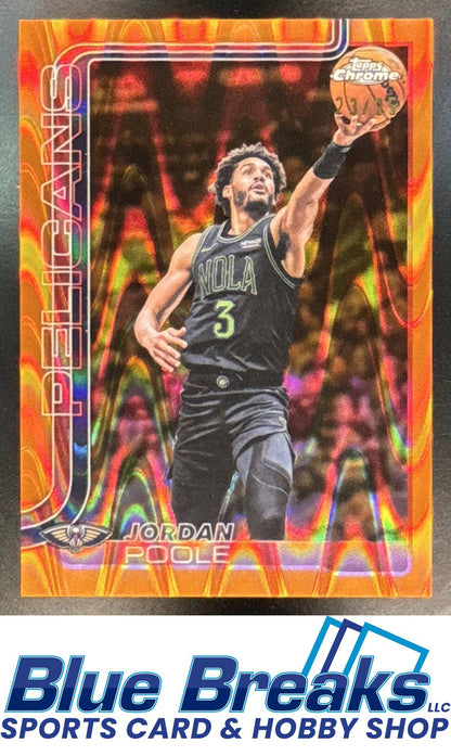 2025 Topps Chrome Update Jordan Poole #81 Orange Wave Refractor 21/25 New Orleans Pelicans