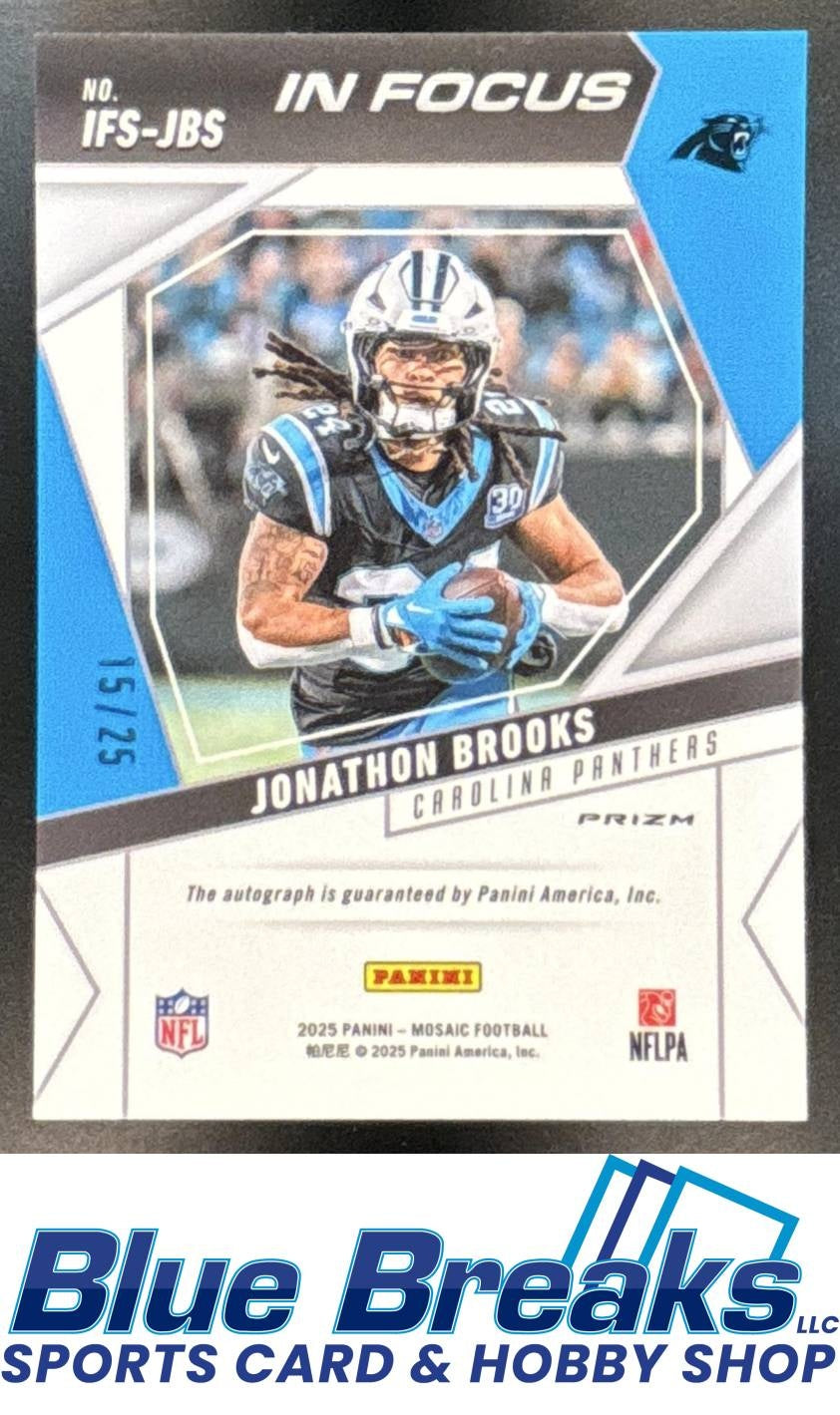 2025 Panini Mosaic Jonathon Brooks #IFS-JBS In Focus Signatures White Prizm 15/25 Auto Panthers