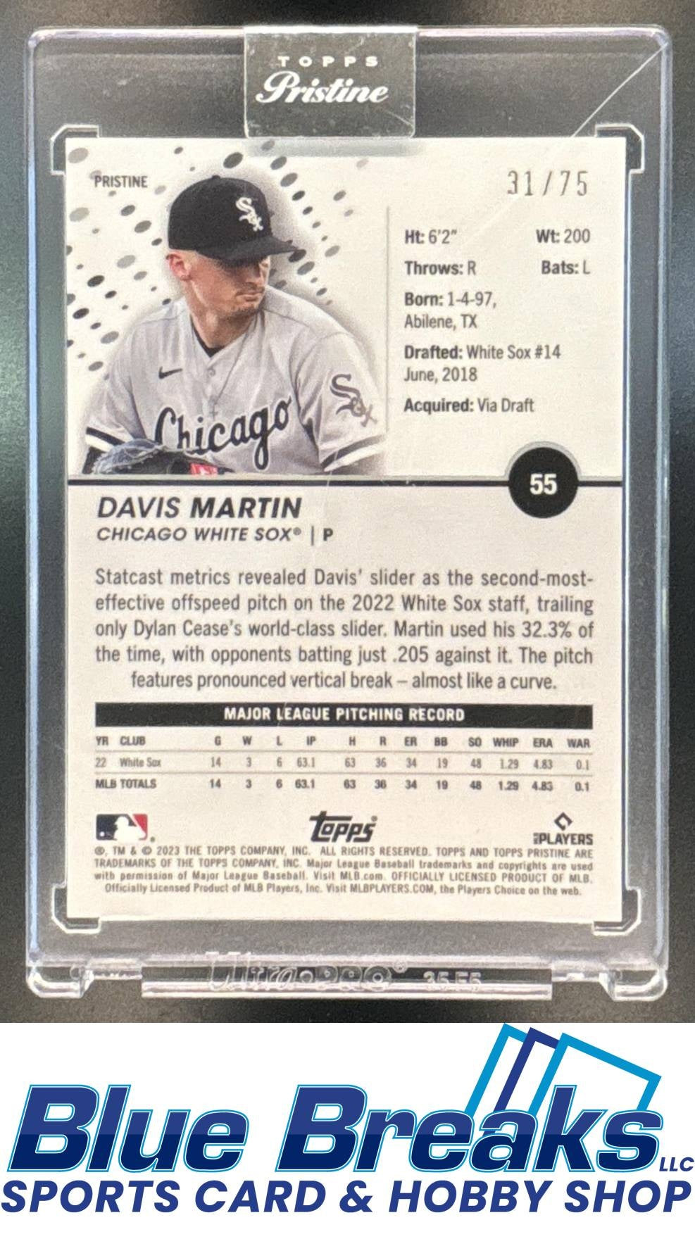 2023 Topps Pristine Blue Davis Martin RC 31/75 [RC] #55 Chicago White Sox