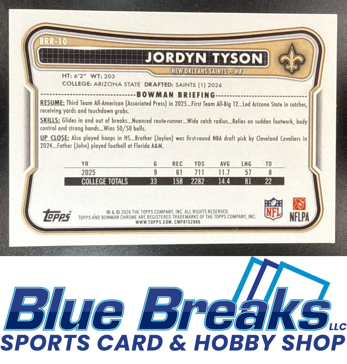2026 Bowman Chrome RC Red Variation Jordyn Tyson #BRR-10 New Orleans Saints