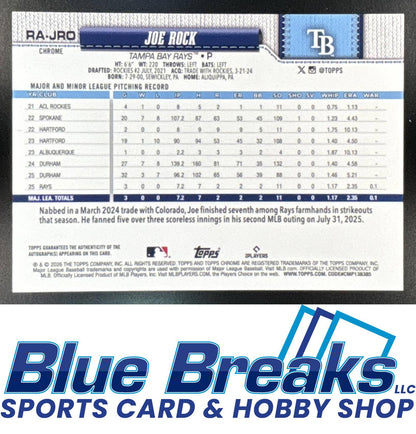 2026 Topps Chrome Joe Rock #RA-JRO Auto Teal Refractor 21/299 Tampa Bay Rays