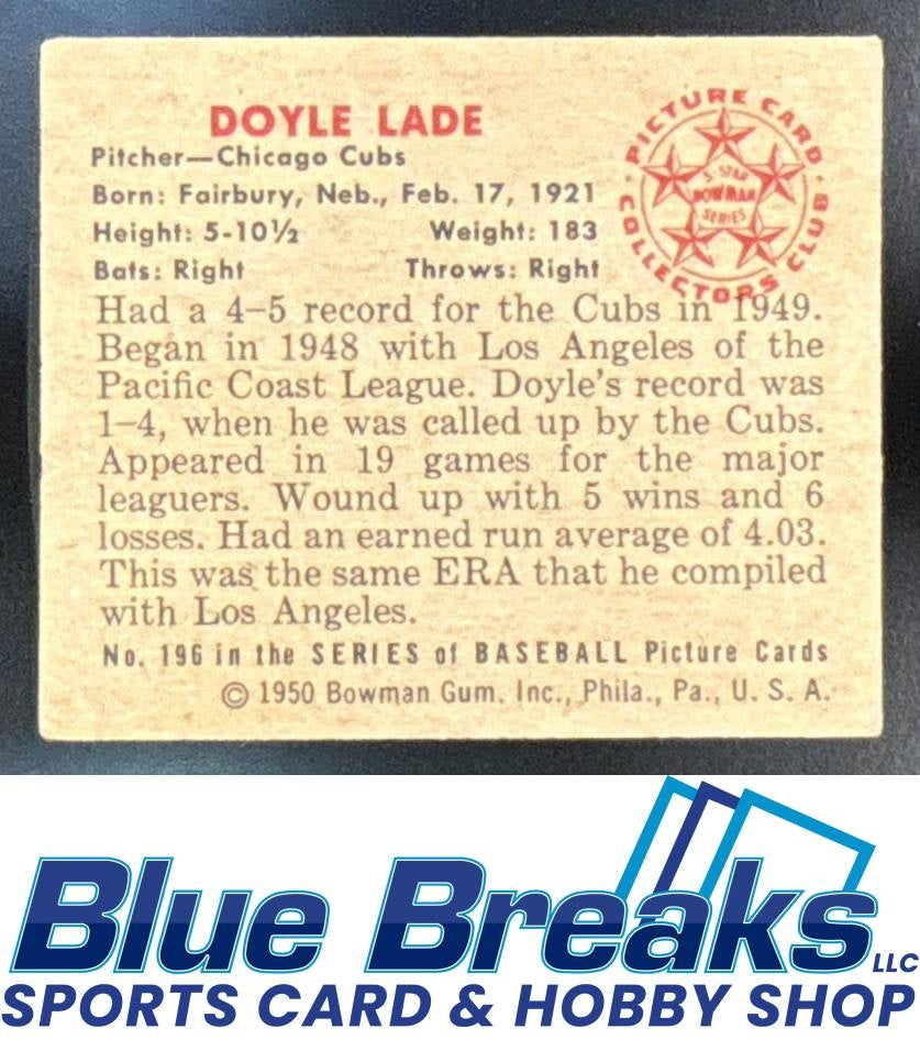 1950 Bowman Doyle Lade #196 Cubs