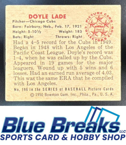 1950 Bowman Doyle Lade #196 Cubs