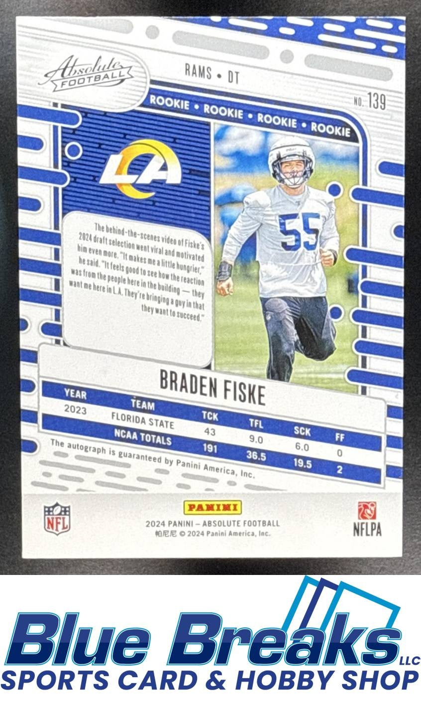 2024 Panini Absolute Braden Fiske #139 Signature Rookies Orange Spectrum /75 Auto RC
