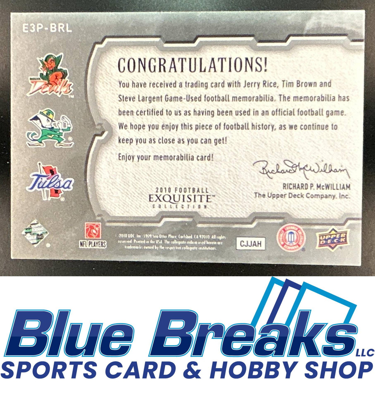 2010 Upper Deck Exquisite Collection Tim Brown Steve Largent Jerry Rice #BRL Patch Trios 14/25 San Francisco 49ers Las Vegas Raiders Seattle Seahawks