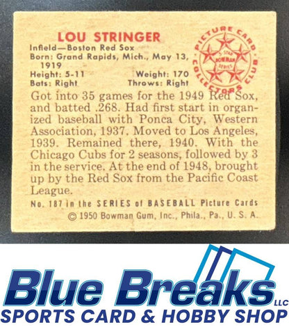 1950 Bowman Lou Stringer #187 Red Sox