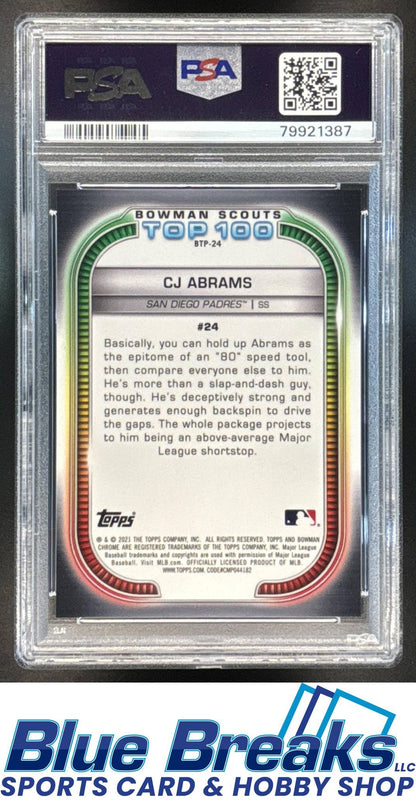 2021 Bowman CJ Abrams #BTP-24 Scouts Top 100 Chrome Orange Refractor 15/25 PSA 10 Nationals