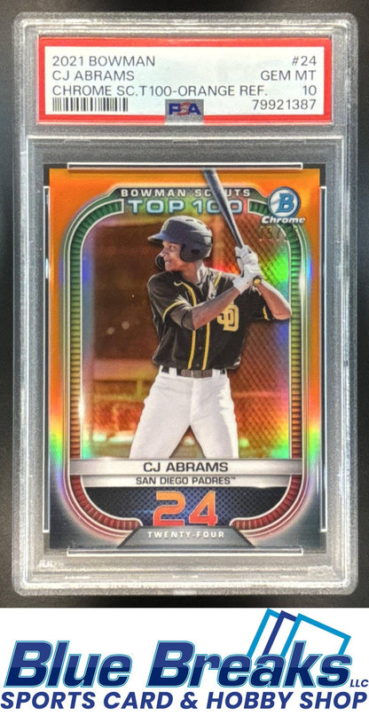 2021 Bowman CJ Abrams #BTP-24 Scouts Top 100 Chrome Orange Refractor 15/25 PSA 10 Nationals