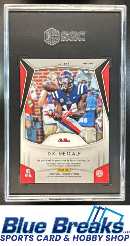 2019 Panini Prizm Draft Picks D.K. Metcalf #133 Prizms Red White and Blue Auto 01/99 RC SGC 9.5