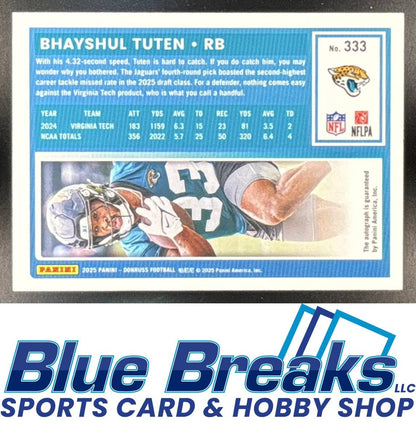 2025 Panini Donruss Bhayshul Tuten #333 Rated Rookie Auto Orange RC Jacksonville Jaguars