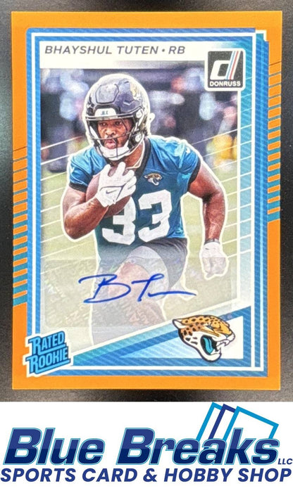 2025 Panini Donruss Bhayshul Tuten #333 Rated Rookie Auto Orange RC Jacksonville Jaguars