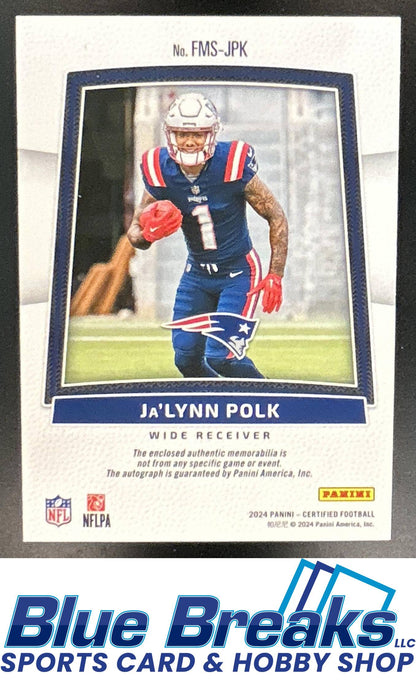 2024 Panini Certified Ja'Lynn Polk #FMS-JPN Freshman Fabric Mirror Signatures Pink 225/299 Relic RC Auto New England Patriots