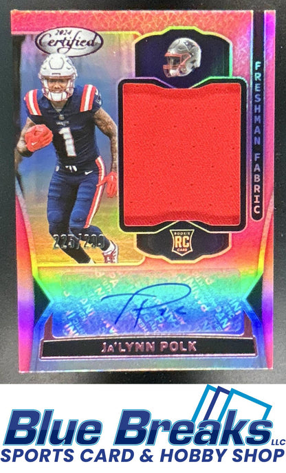 2024 Panini Certified Ja'Lynn Polk #FMS-JPN Freshman Fabric Mirror Signatures Pink 225/299 Relic RC Auto New England Patriots