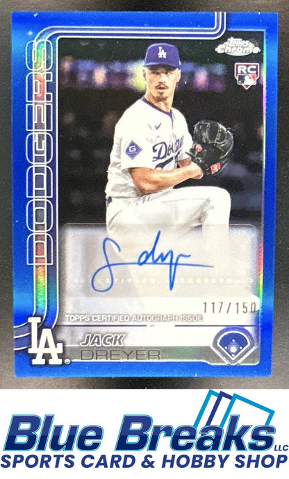 2025 Topps Chrome Update Jack Dreyer #AC-JD Auto Blue Refractor 117/150 RC Los Angeles Dodgers