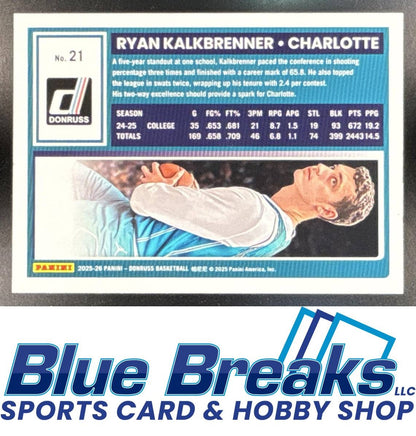 2025 Panini Donruss Ryan Kalkbrenner #21 Purple 24/49 Charlotte Hornets