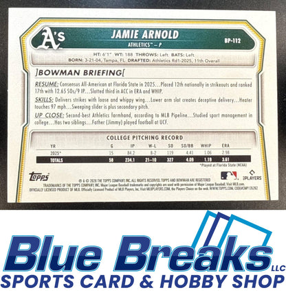 2026 Bowman Prospects Gold Pattern Jamie Arnold 8/50 #BP-112 Athletics