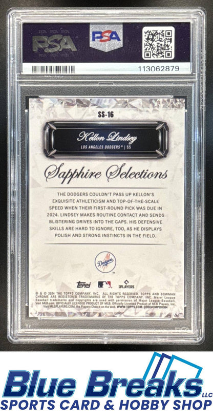 2024 Bowman Draft Sapphire Kellon Lindsey #SS-16 Selections Orange 02/25 PSA 10 Los Angeles Dodgers